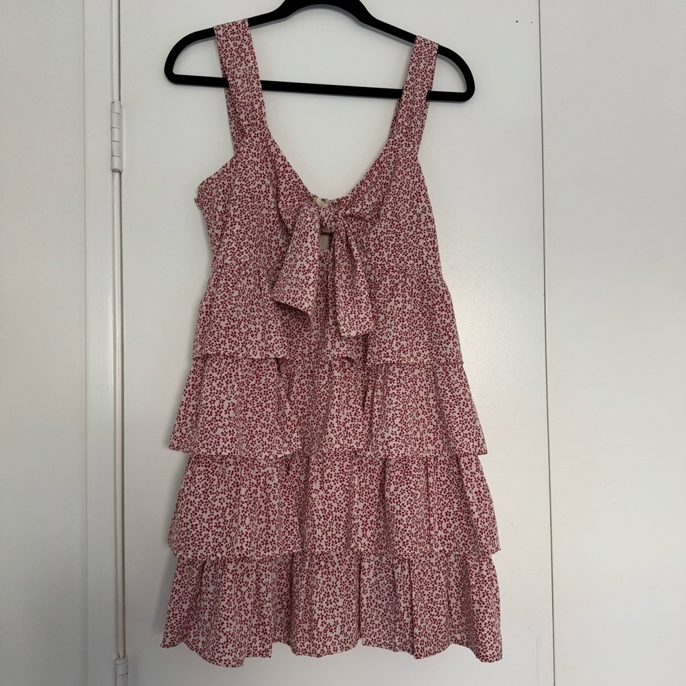 Storia Red and White Floral Ruffle Mini Dress